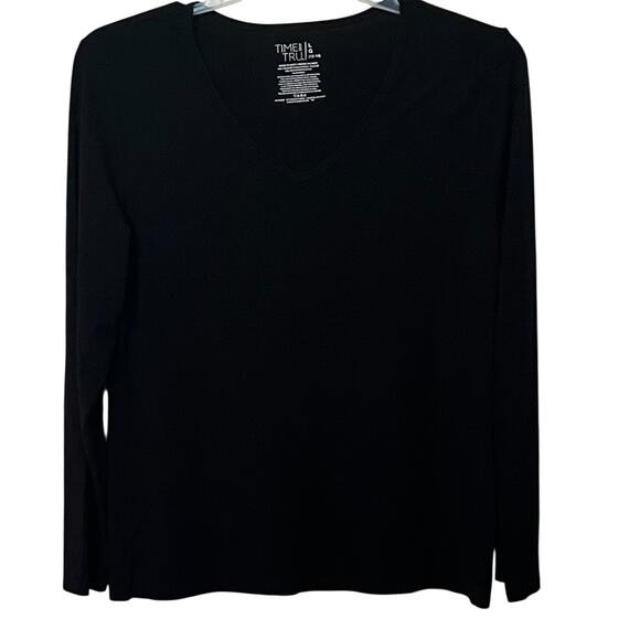 TIME & TRU LONG SLV PULL-OVER V-NECK TOP/T-SHIRT, WOMENS, L(12-14), SOLID BLACK - Picture 1 of 9